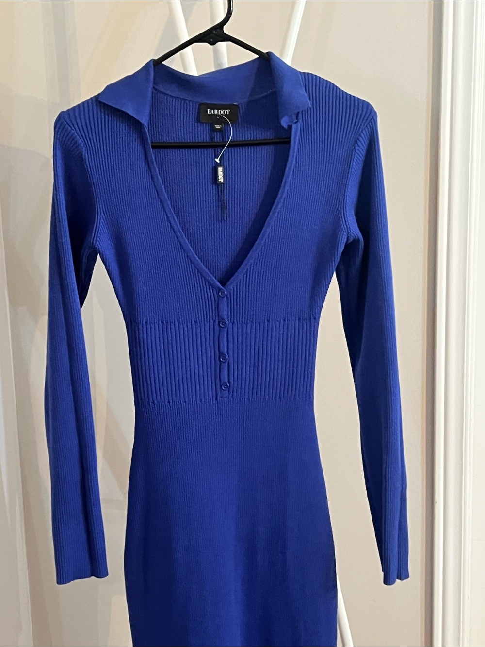 Bardot Cobalt Blue Ribbed V-Neck Long Sleeve Top